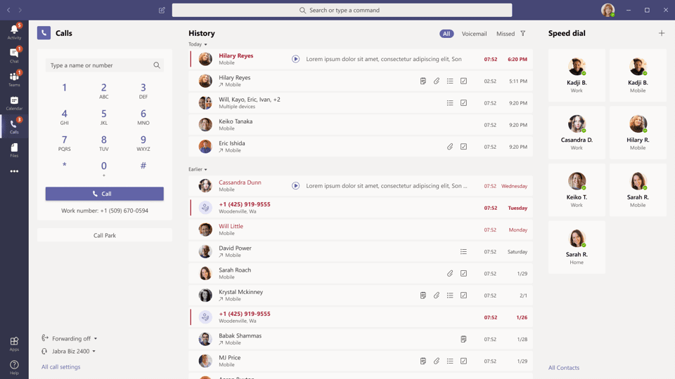 Volání v Microsoft Teams